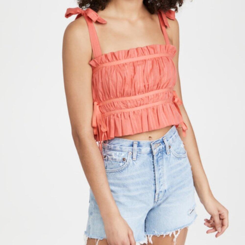 Playa Lucila Pleated Crop Top Strappy Side Ties Coral Small